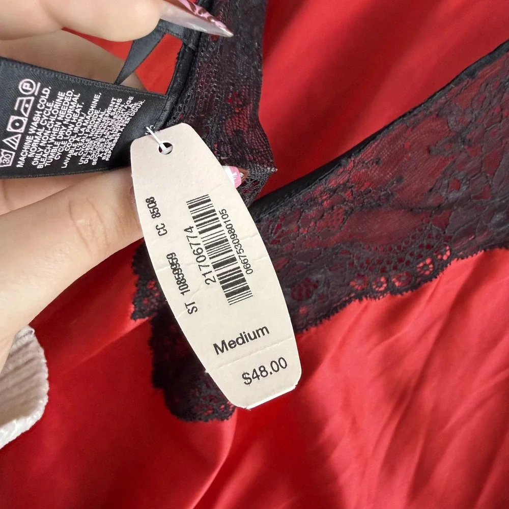 Victoria's Secret Gown Womens Medium Red Satin Lace Babydoll Sleepwear Lingerie
